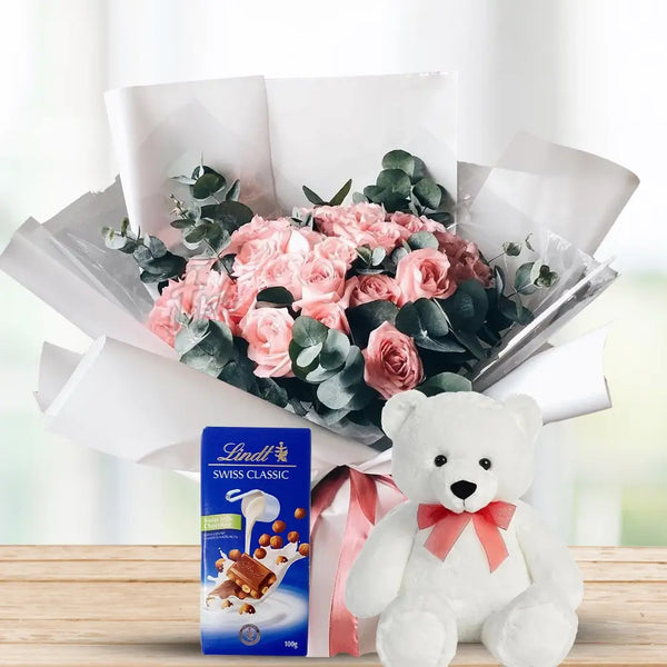 Peach Rose Elegance with Lindt & Teddy