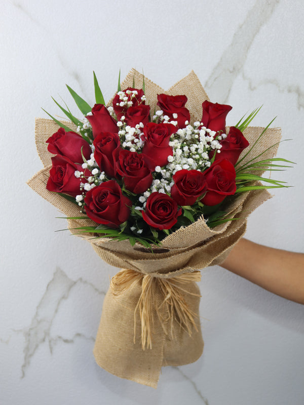 15 Red Rose Bouquet - Jute Wrapping