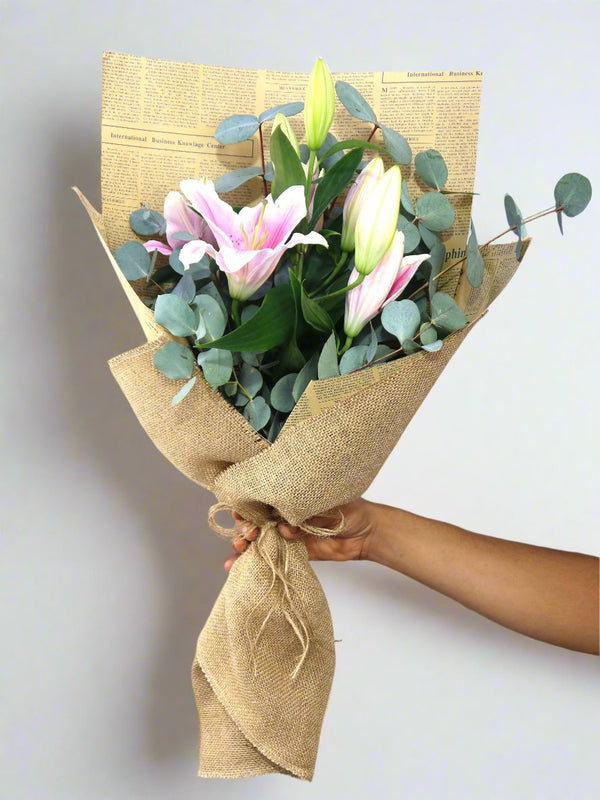 Jute Wrapping Lily Bouquet