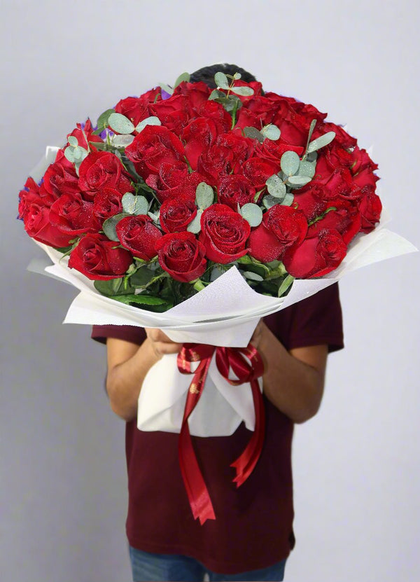 51 Red Roses White Wrapping