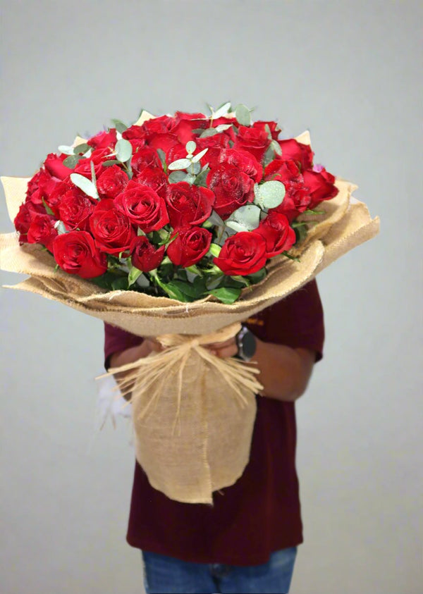 Jute Wrapping 51 Red Rose Bouquet