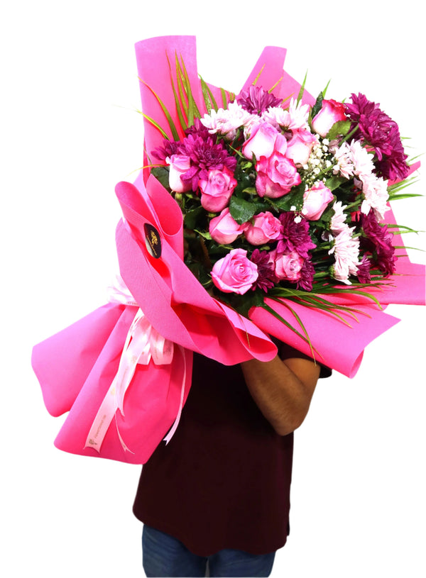 Deep Purple, Pink Wrapping Flower Bouquet