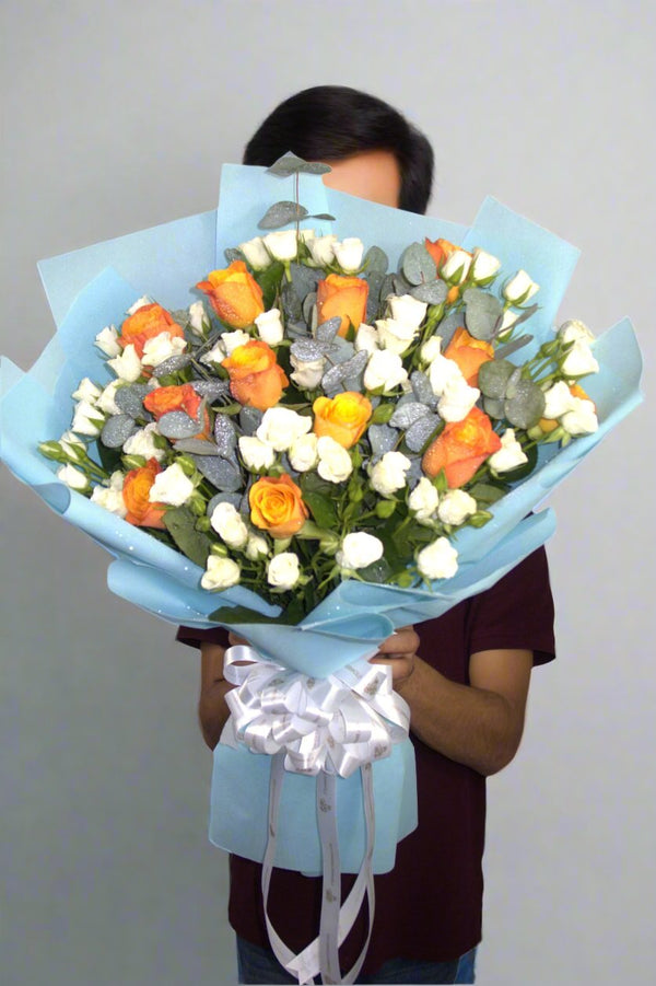 Orange and White Spray Rose Bouquet