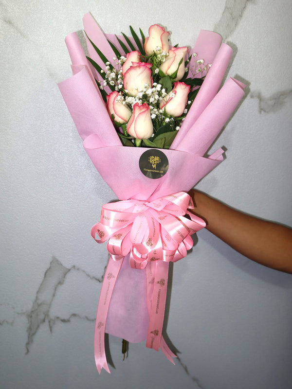 Double Pink Roses with Pink Wrapping