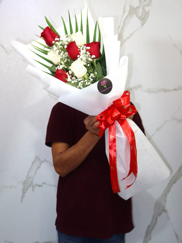 Simple Red And White Rose Bouquet