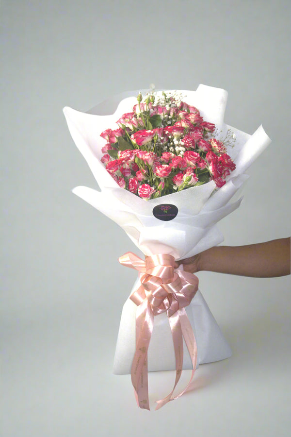 Double Color Spray Rose In White Wrapping