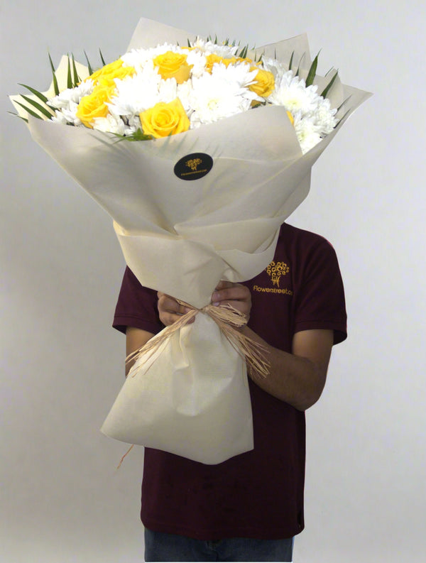 Yellow Roses And White Chrysanthemum