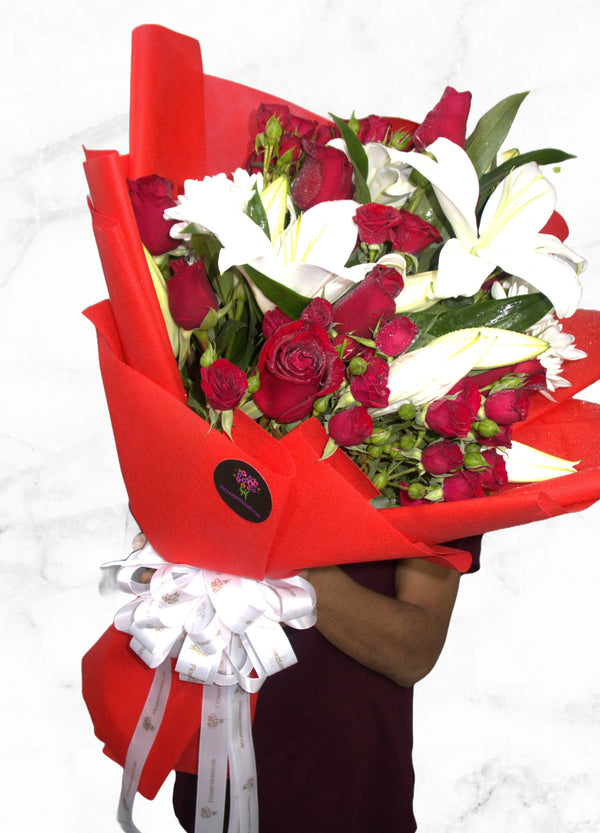 Red Roses White Lily Bouquet