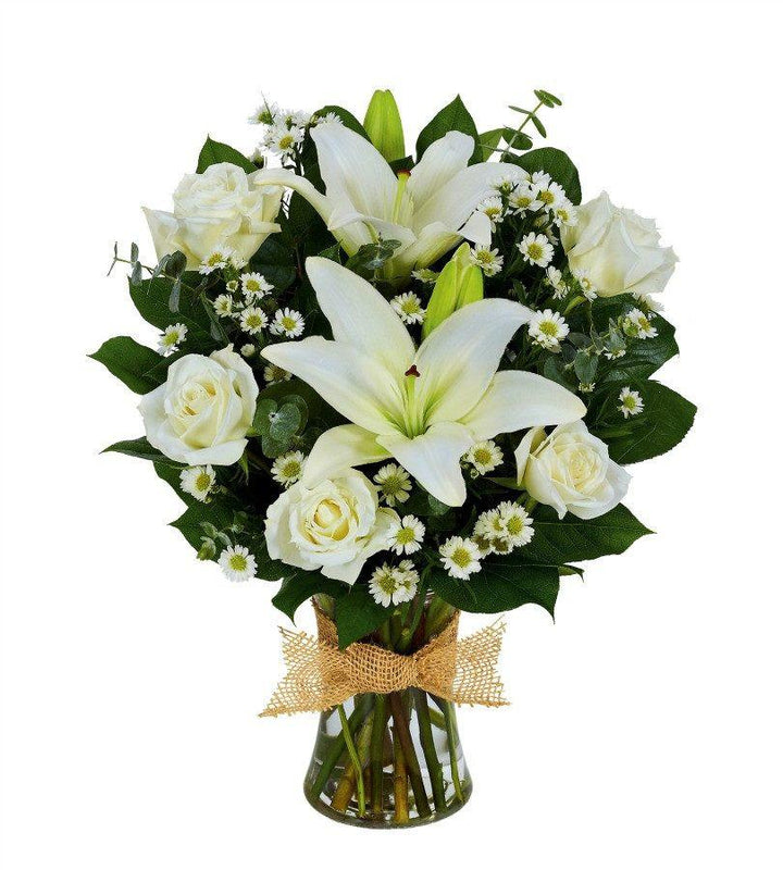 White Roses And Lillie's In Vase